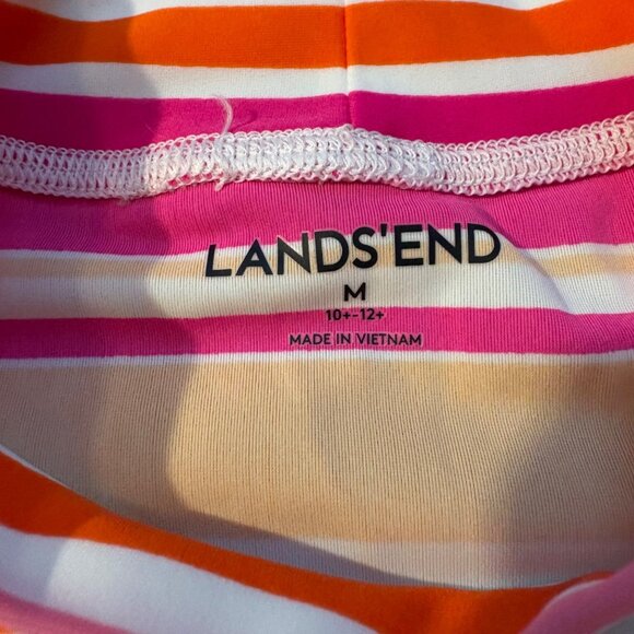 Lands End Girls Striped Short-Sleeve Rash Guard Swim Shirt M 10-12 Polyester UPF - Picture 2 of 3
